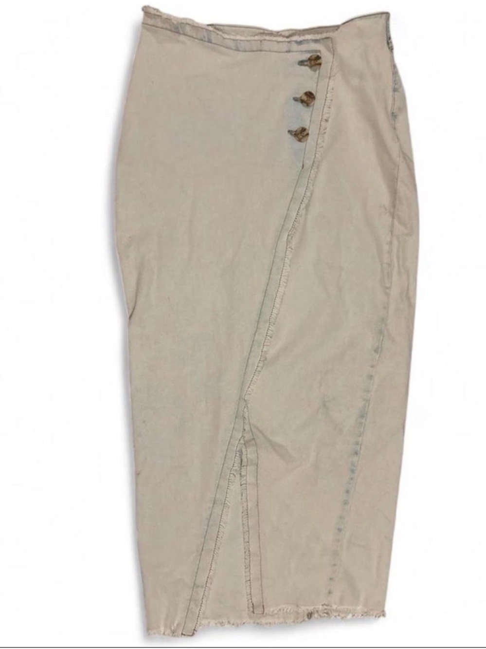 Sincerely Jules Off-White Denim Asymmetrical Button Maxi Skirt Sz 7/28 Boho